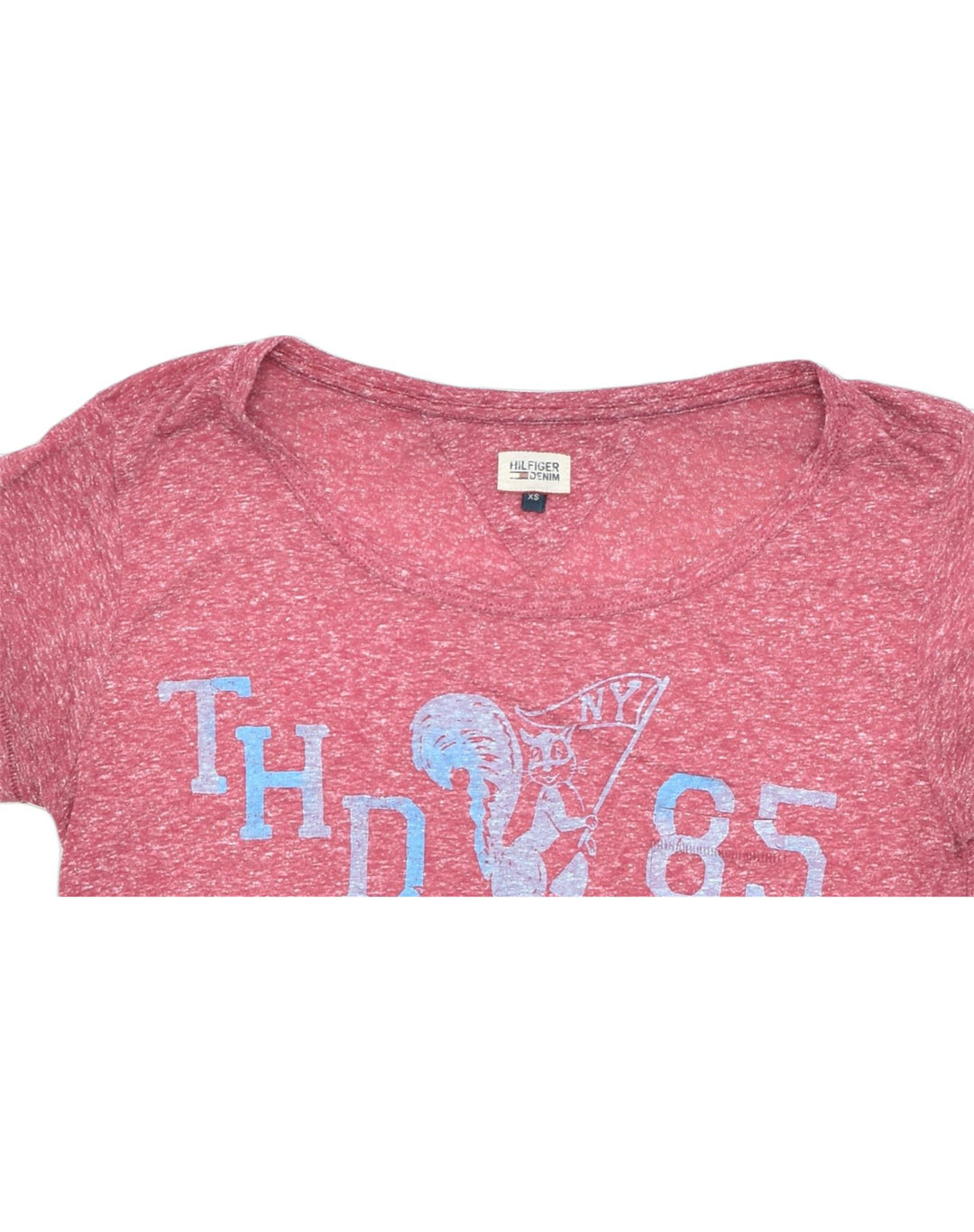 TOMMY HILFIGER Womens Oversized Graphic T-Shirt Top UK 6 XS Pink Flecked | Vintage | Thrift | Second-Hand | Used Clothing | Messina Hembry 