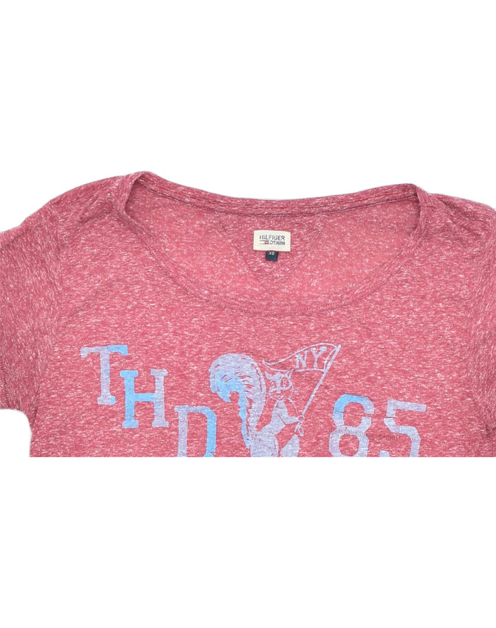 TOMMY HILFIGER Womens Oversized Graphic T-Shirt Top UK 6 XS Pink Flecked | Vintage | Thrift | Second-Hand | Used Clothing | Messina Hembry 