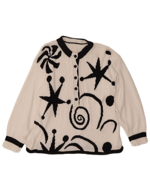 VINTAGE Womens Button Neck Jumper Sweater UK 10 Small White