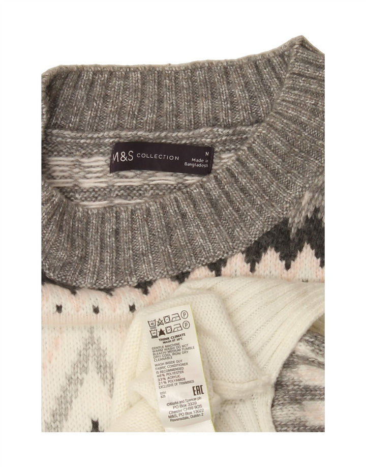 MARKS & SPENCER Womens Crew Neck Jumper Sweater UK 14 Medium White Vintage Marks & Spencer and Second-Hand Marks & Spencer from Messina Hembry 
