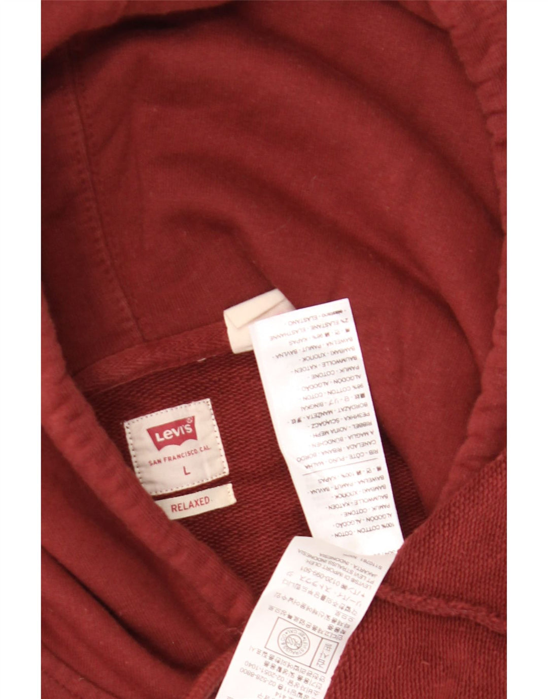 Мужской джемпер с капюшоном с рисунком Levi's, большой бордовый, хлопковый