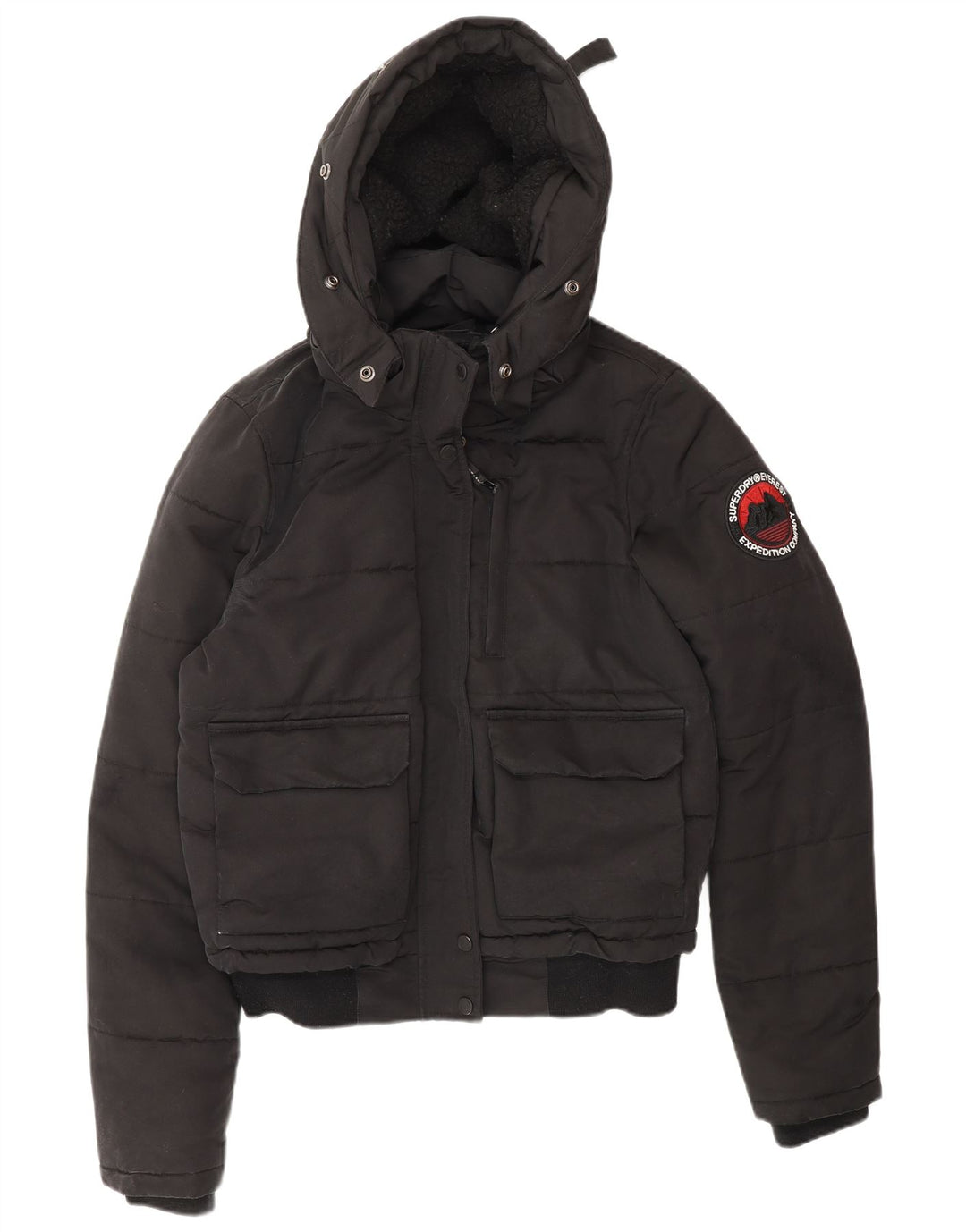 Женская стеганая куртка свободного кроя Superdry UK 10, маленькая черная зимняя