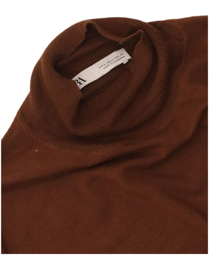 Женский джемпер с высоким воротником Zara UK 14, большой коричневый цвет