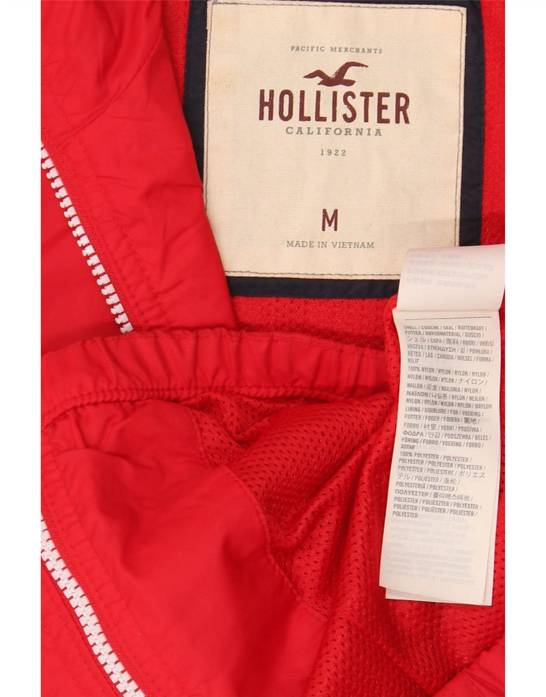 Женская дождевик с капюшоном Hollister UK 12, средний красный нейлон
