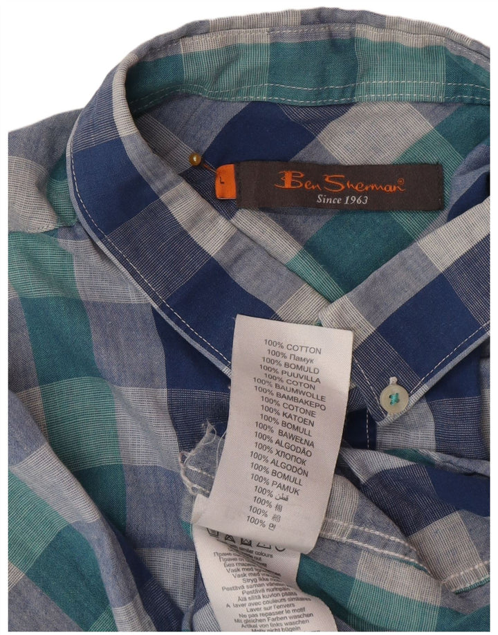Мужская рубашка с коротким рукавом Ben Sherman, большая синяя клетка, хлопок