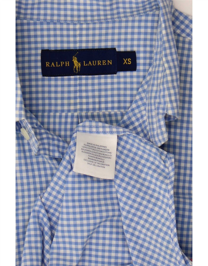 Мужская рубашка Ralph Lauren XS синяя в мелкую клетку из хлопка