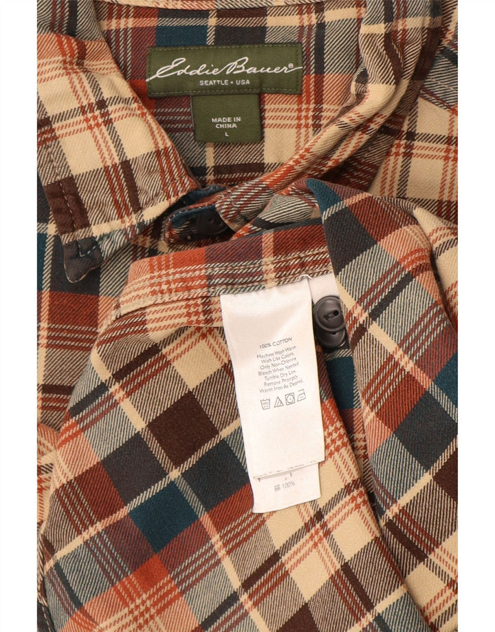 Мужская фланелевая рубашка Eddie Bauer, большая бежевая клетка, хлопок