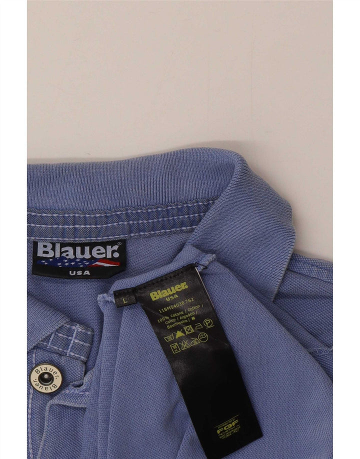 Мужская рубашка-поло Blauer, большая синяя хлопковая ткань