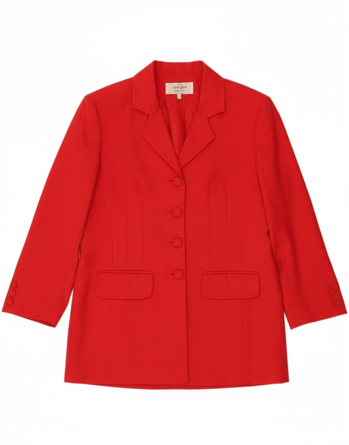 VINTAGE Womens Longline 4 Button Blazer Jacket UK 12 Medium Red