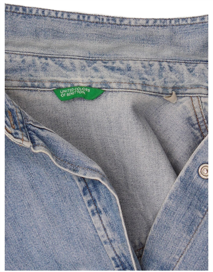 Рубашка женская джинсовая BENETTON UK 14, хлопок среднего синего цвета