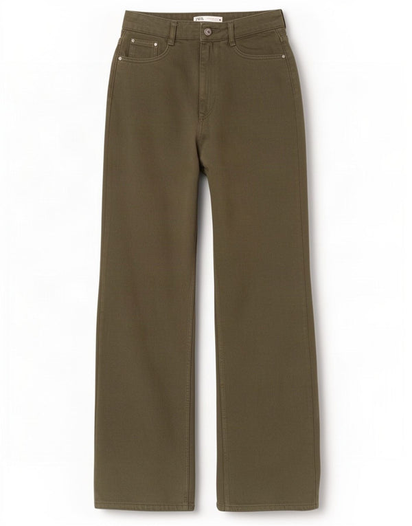 Женские широкие джинсы Zara EU 38 Small W28 L33 Хаки Хлопок