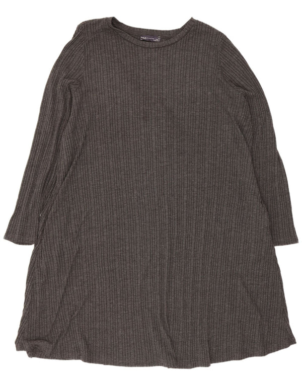 Женское платье-футболка с длинным рукавом Marks & Spencer UK 24 4XL серое в полоску