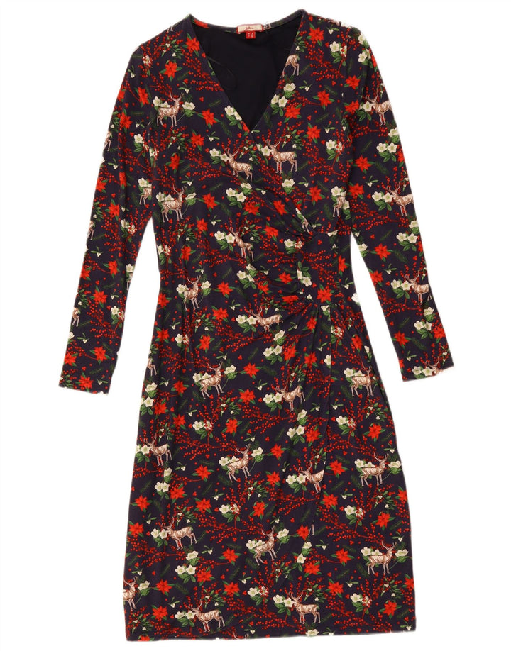 Женское платье-футляр Joe Browns UK 8, маленькое темно-синее с цветочным принтом из вискозы