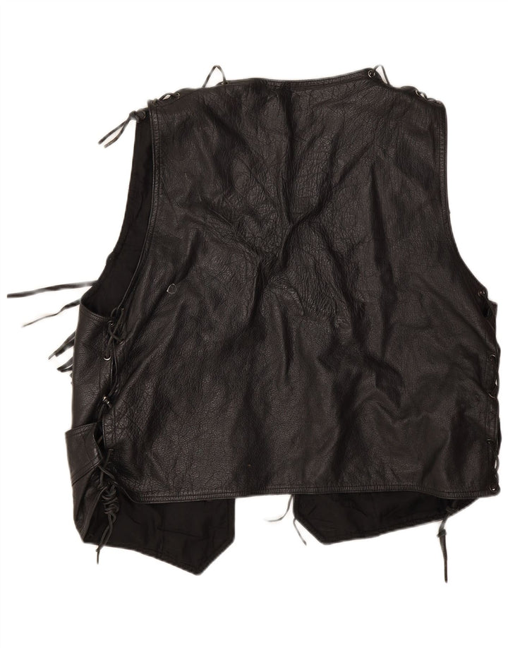 Винтажный женский кожаный жилет UK 20 2XL, черный кожаный