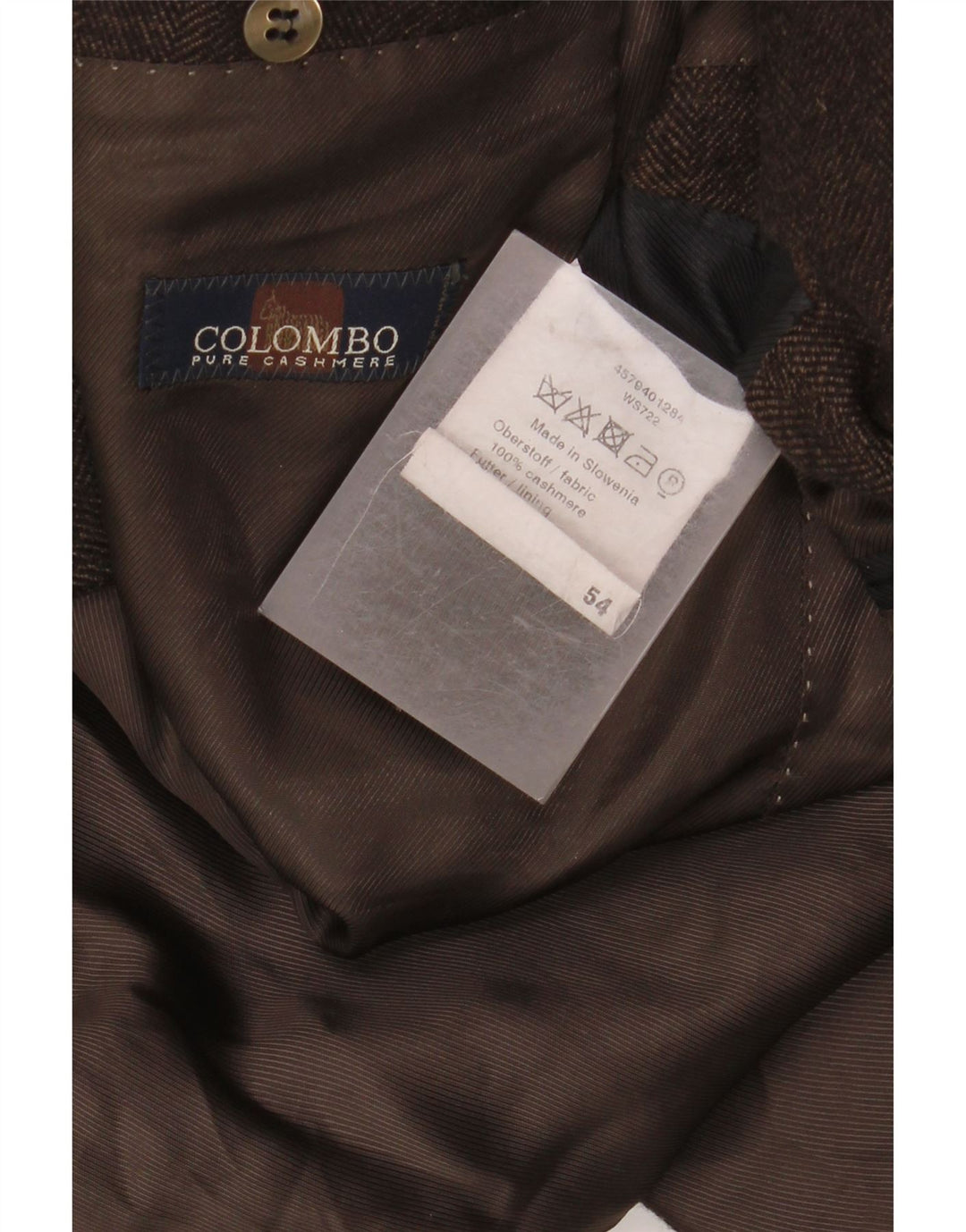 COLOMBO Мужской пиджак с 2 пуговицами EU 54 2XL Коричневый кашемир с рисунком «елочка»