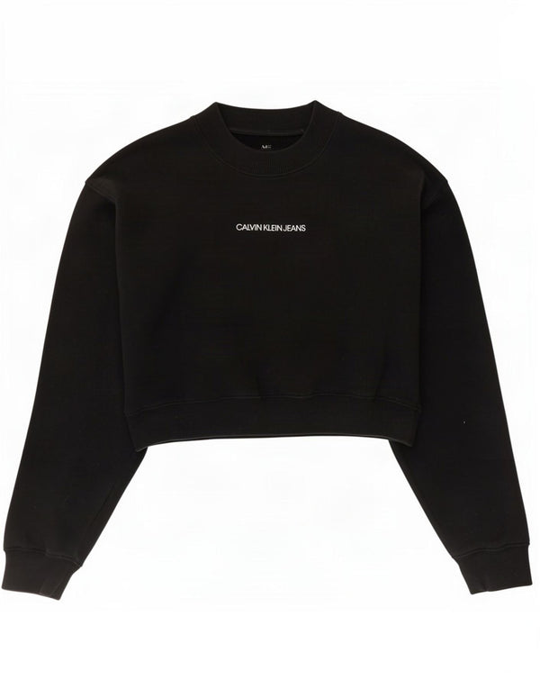 Calvin Klein Jeans Womens Crop Graphic Sweatshirt Jumper UK 10 Small Black