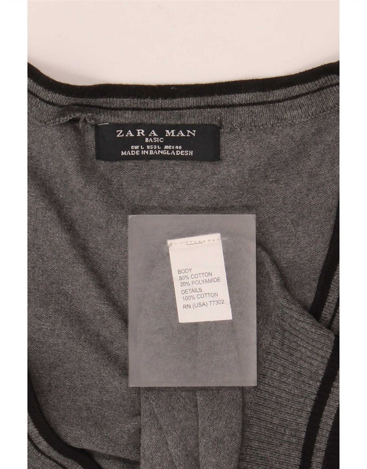 Мужской кардиган Zara, хлопковый свитер в большую серую полоску