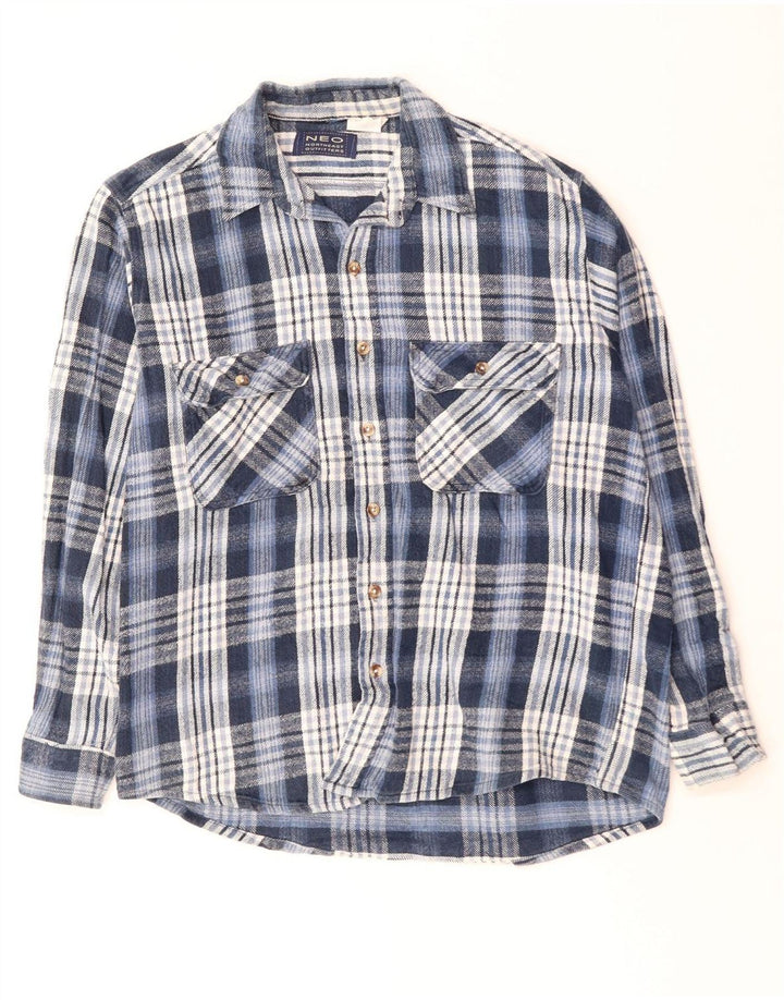 Мужская фланелевая рубашка VINTAGE, большая синяя клетка, хлопок