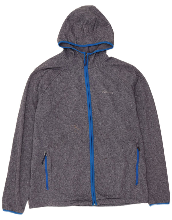 COLUMBIA Mens Zip Hoodie Sweater XL Navy Blue Flecked Polyester
