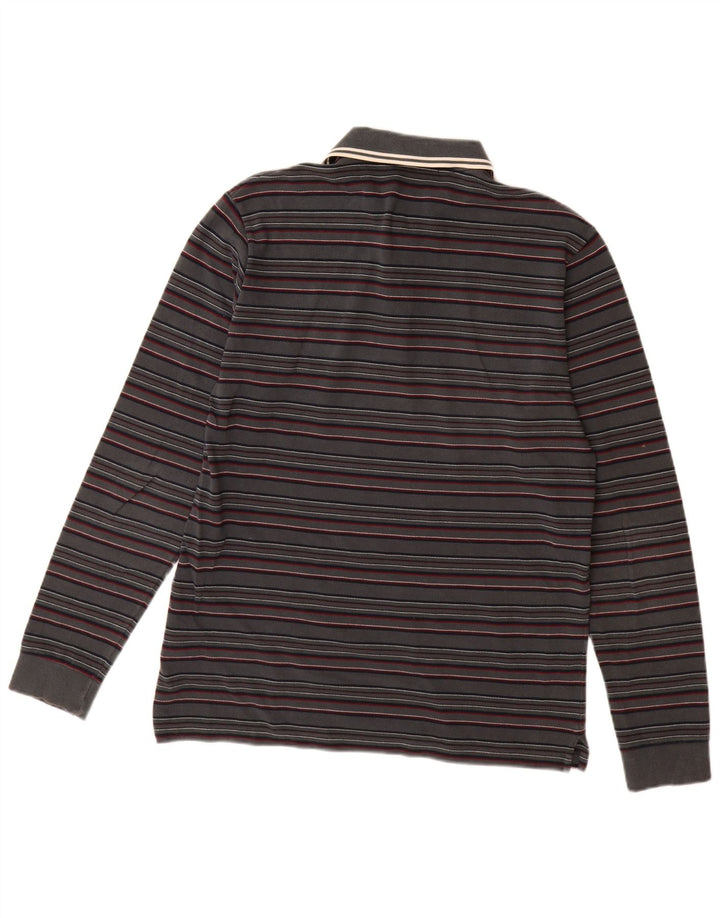 FRED PERRY Мужская рубашка поло с длинным рукавом, хлопковая серая полоска среднего размера