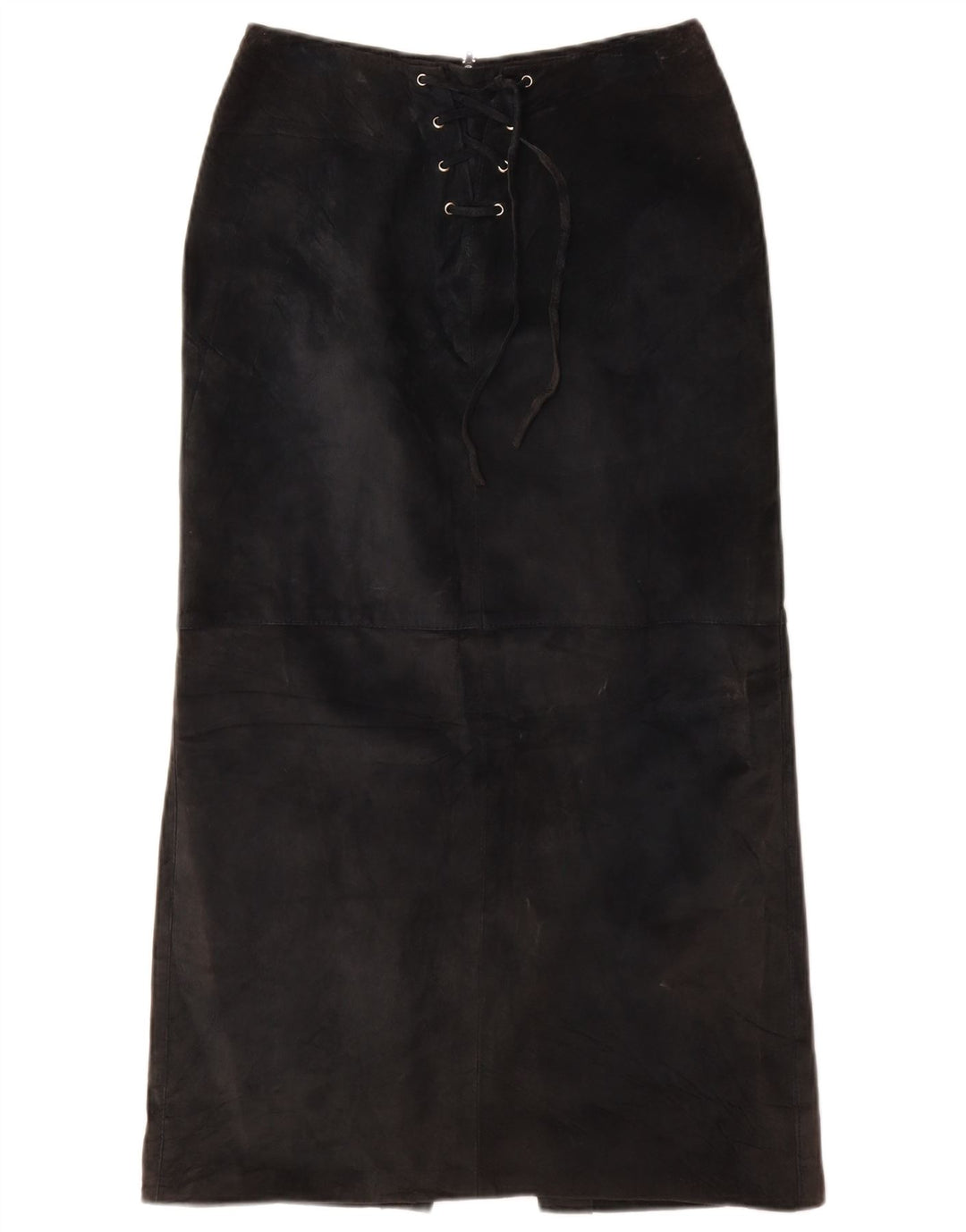 ВИНТАЖНАЯ женская замшевая макси-юбка UK 10, маленькая W26, черная кожа