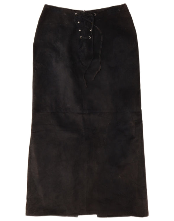 ВИНТАЖНАЯ женская замшевая макси-юбка UK 10, маленькая W26, черная кожа
