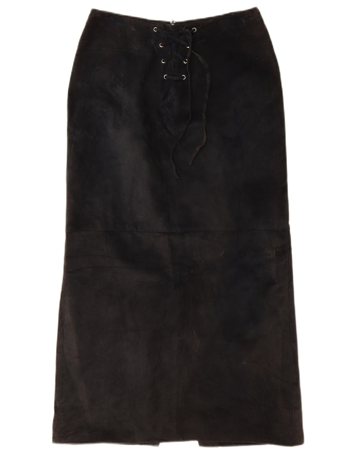 ВИНТАЖНАЯ женская замшевая макси-юбка UK 10, маленькая W26, черная кожа