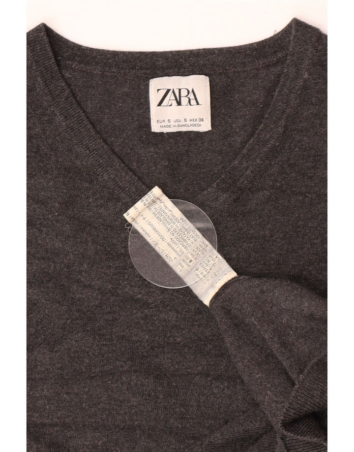 Мужской джемпер с v-образным вырезом Zara, маленький серый вискоза