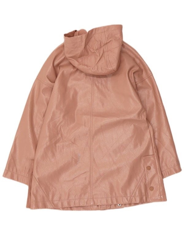 Zara Пальто из искусственной кожи с капюшоном для девочек 11–12 лет, розовое полиуретановое