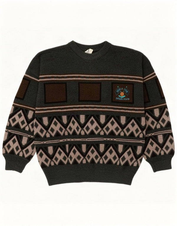 Dogan Mens Crew Neck Jumper Sweater Medium Green Geometric