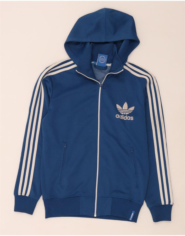 Adidas Мужской свитер с капюшоном на молнии, маленький синий полиэстер