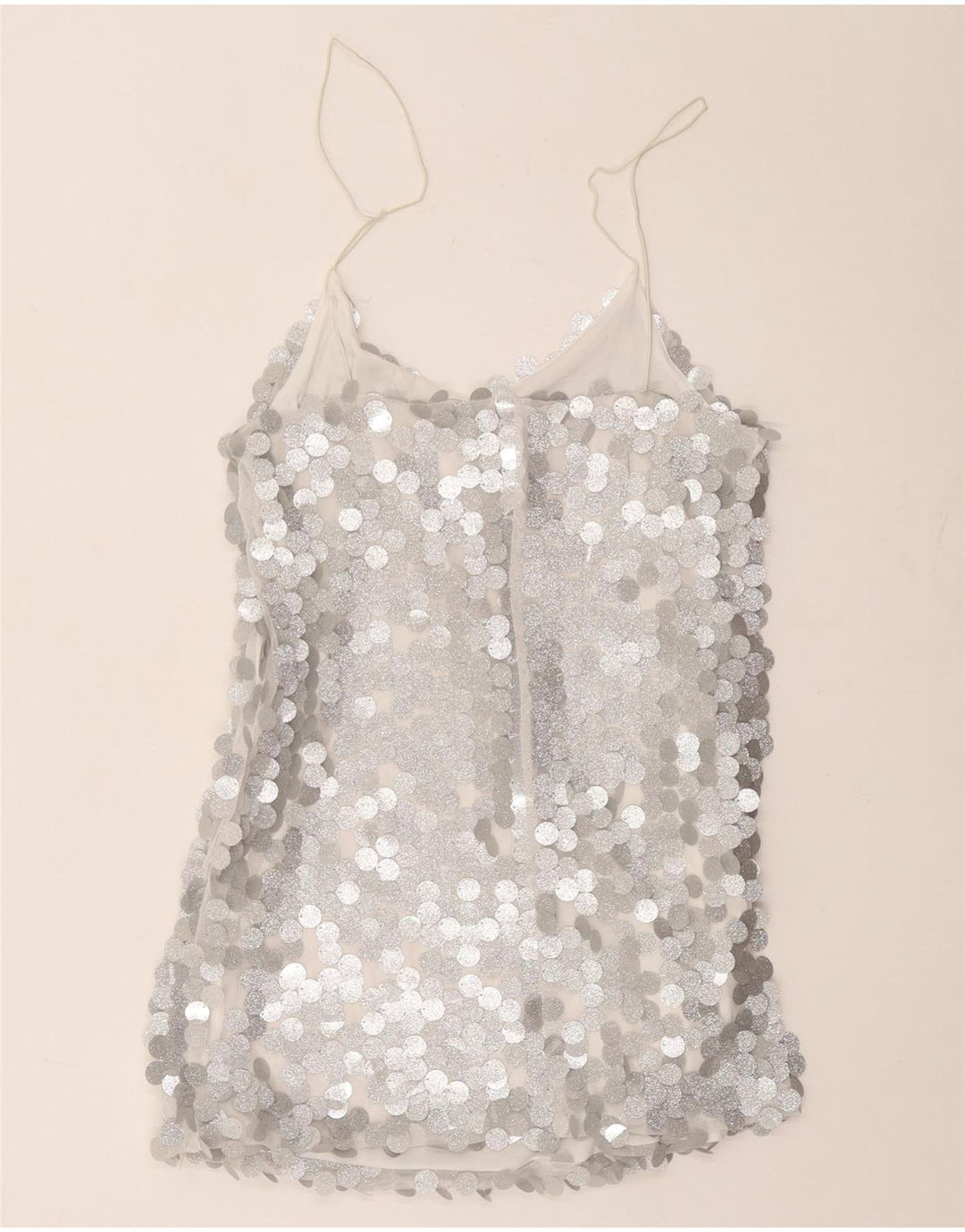 Винтажный женский топ на бретельках UK 12, средний серебристый полиэстер