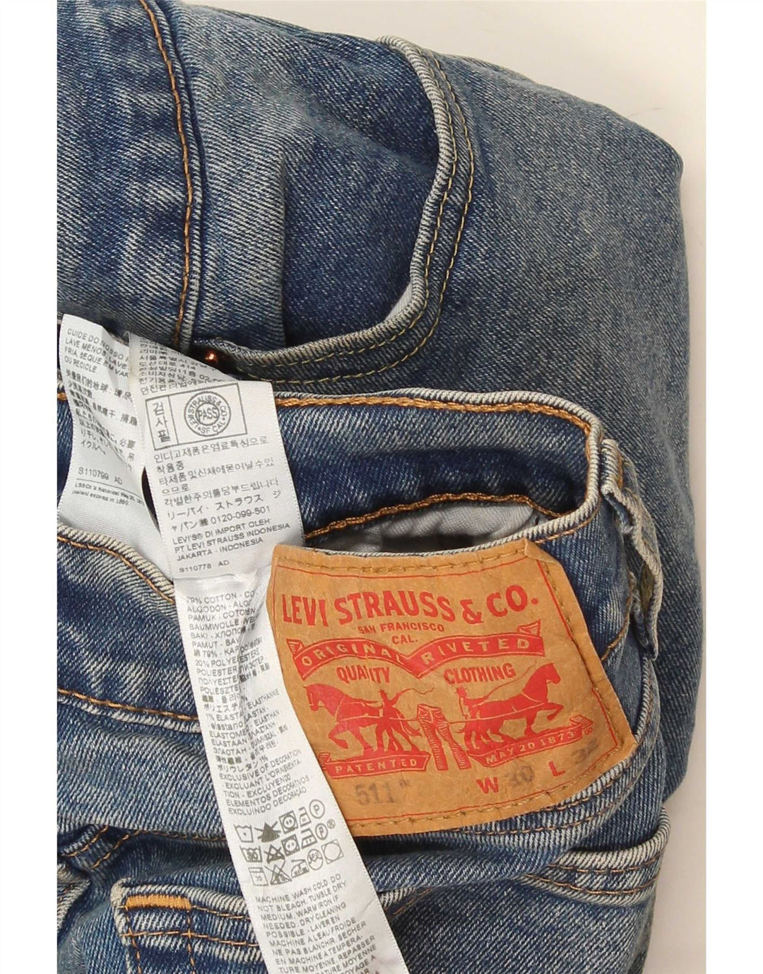 Мужские джинсы Levi's Slim 511 W30 L32 синие, хлопок