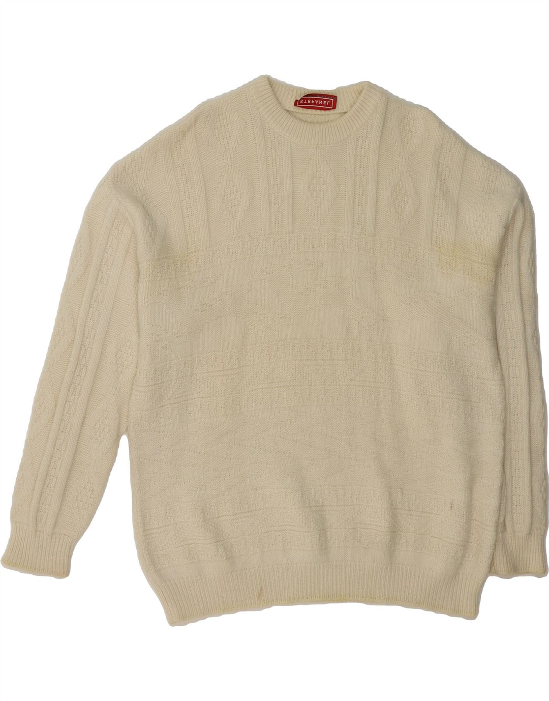 STEFANEL Mens Crew Neck Jumper Sweater XL Beige Wool Vintage Stefanel and Second-Hand Stefanel from Messina Hembry 