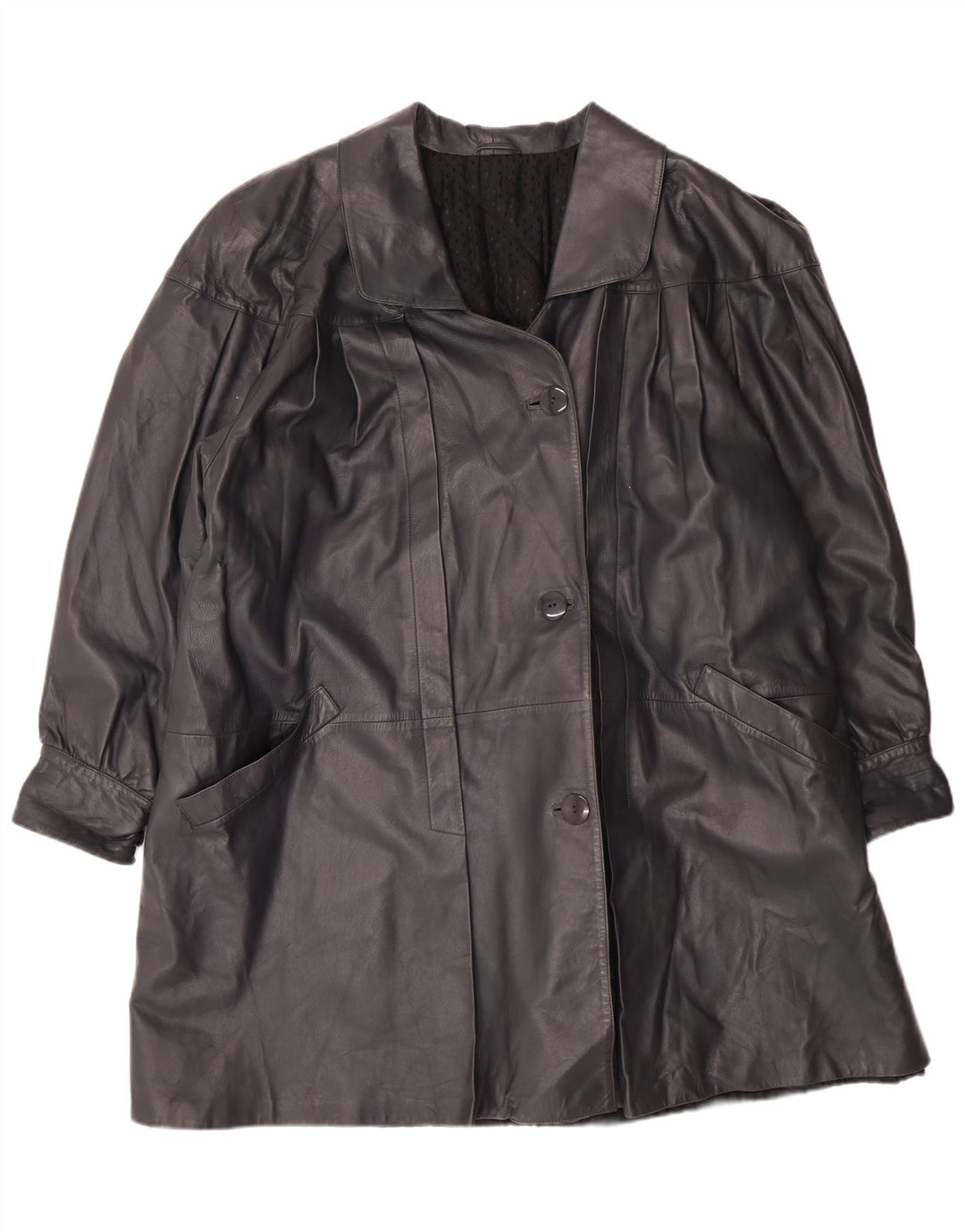 Винтажное женское кожаное пальто оверсайз IT 44 Medium Black Leather Classic