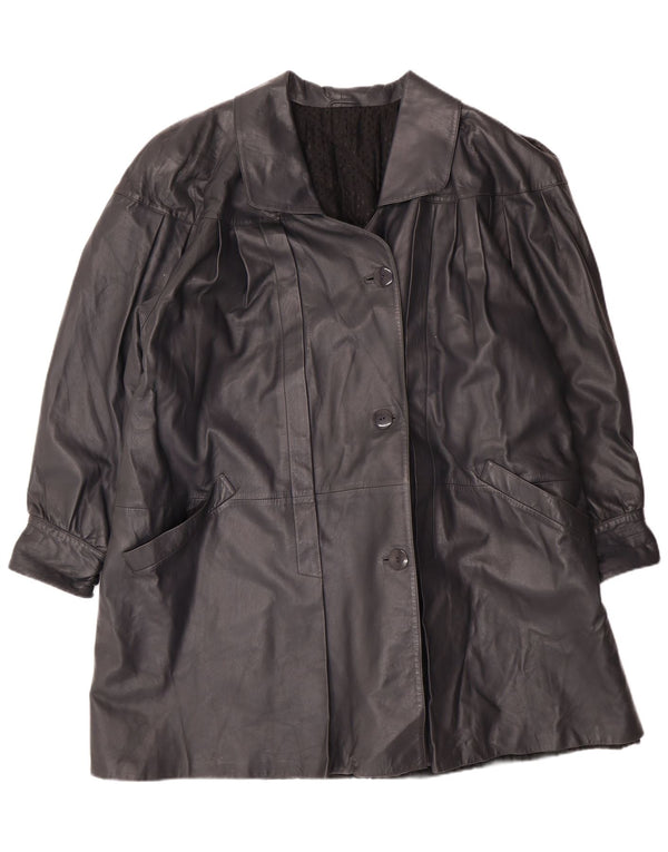 Винтажное женское кожаное пальто оверсайз IT 44 Medium Black Leather Classic