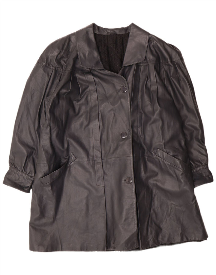 Винтажное женское кожаное пальто оверсайз IT 44 Medium Black Leather Classic