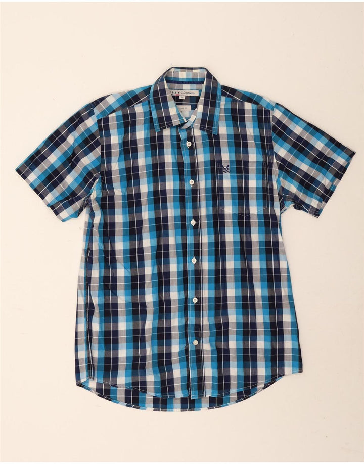 Crew Clothing Мужская рубашка классического кроя с коротким рукавом среднего размера, темно-синяя клетка