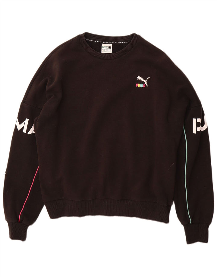 PUMA Womens Oversized Graphic Sweatshirt Jumper UK 10 Small  Black Cotton