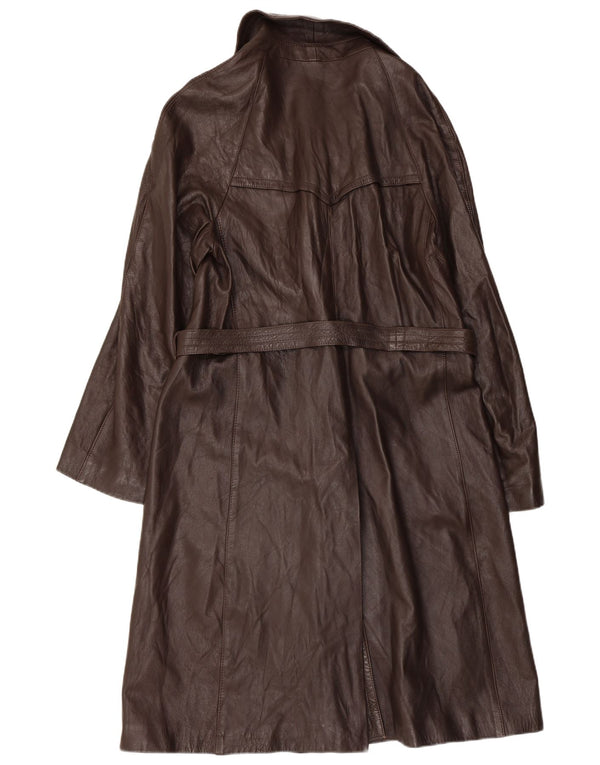 ВИНТАЖНОЕ женское двубортное кожаное пальто IT 52 2XL Коричневое кожаное