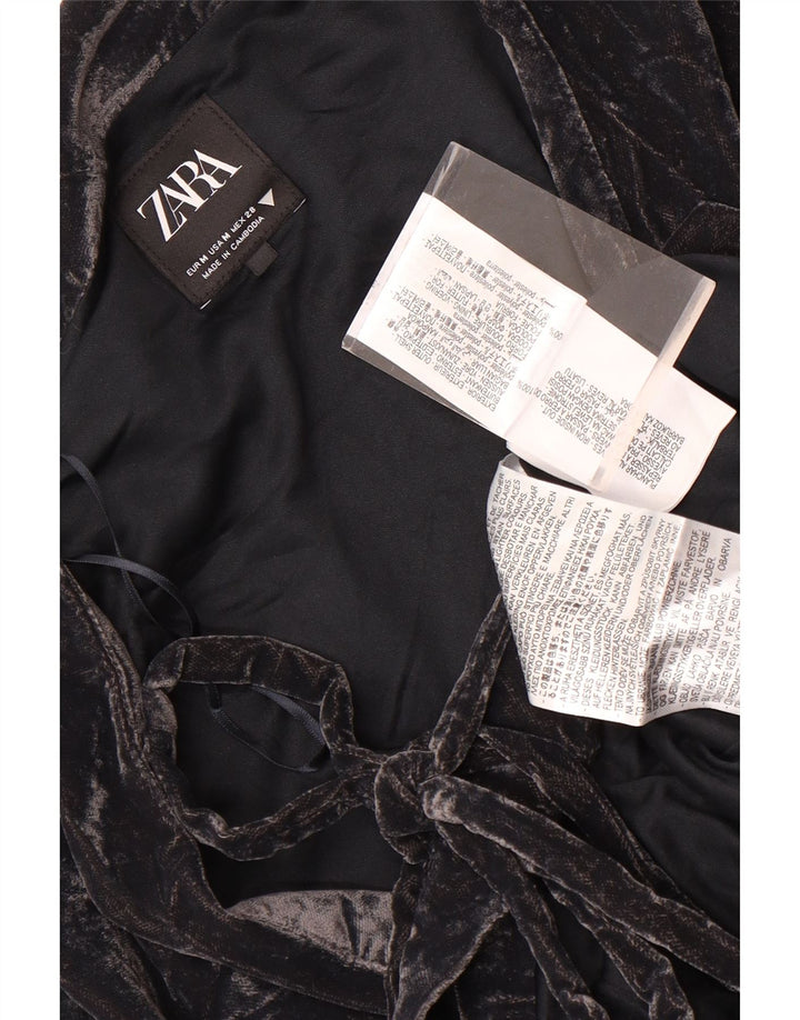 Женский велюровый кардиган с запахом Zara UK 14, средний черный полиэстер