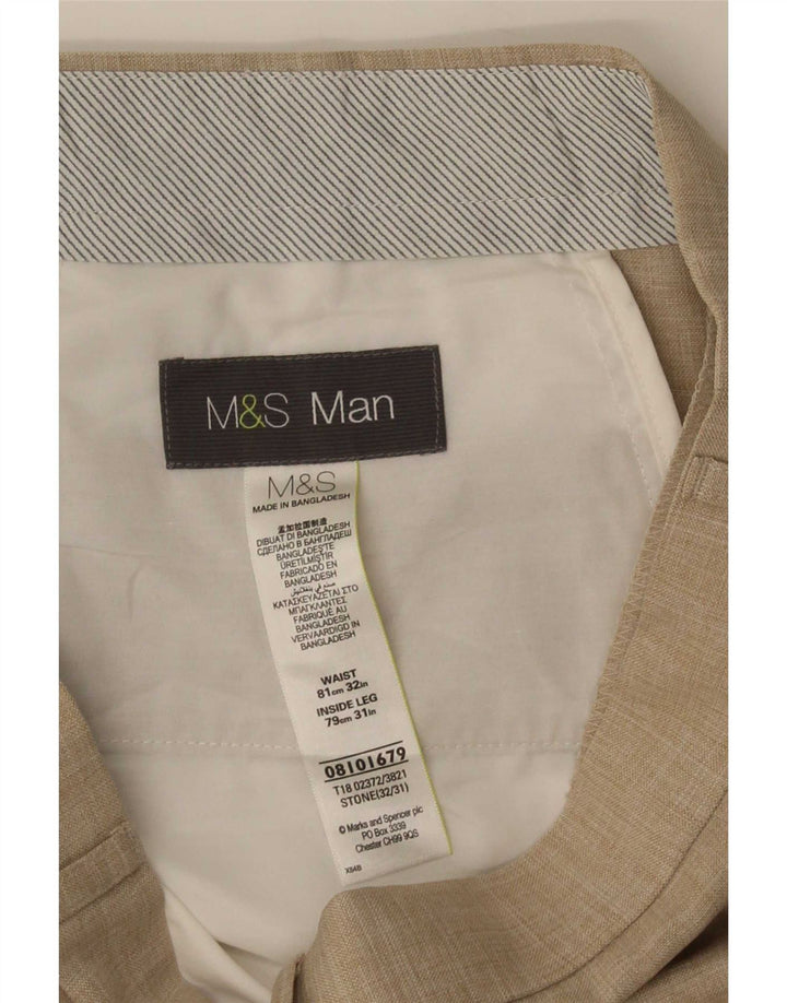 Мужские прямые костюмные брюки Marks & Spencer W32 L31 бежевого цвета из полиэстера