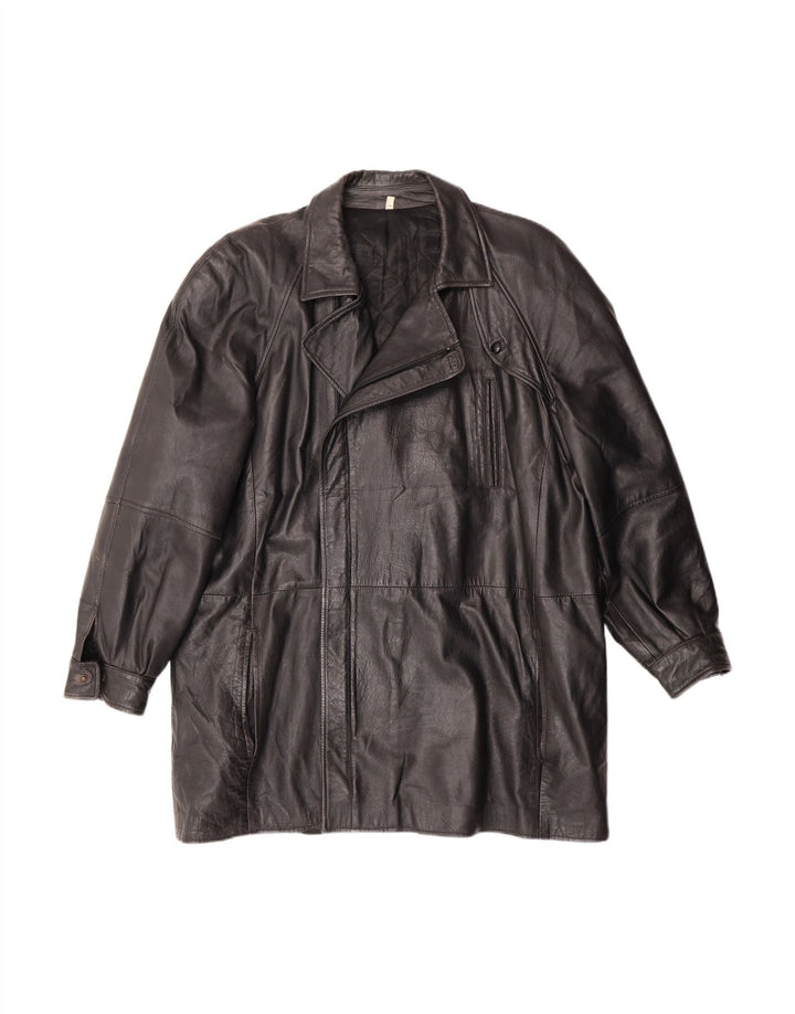 VINTAGE Mens Leather Coat IT 50 Large Black