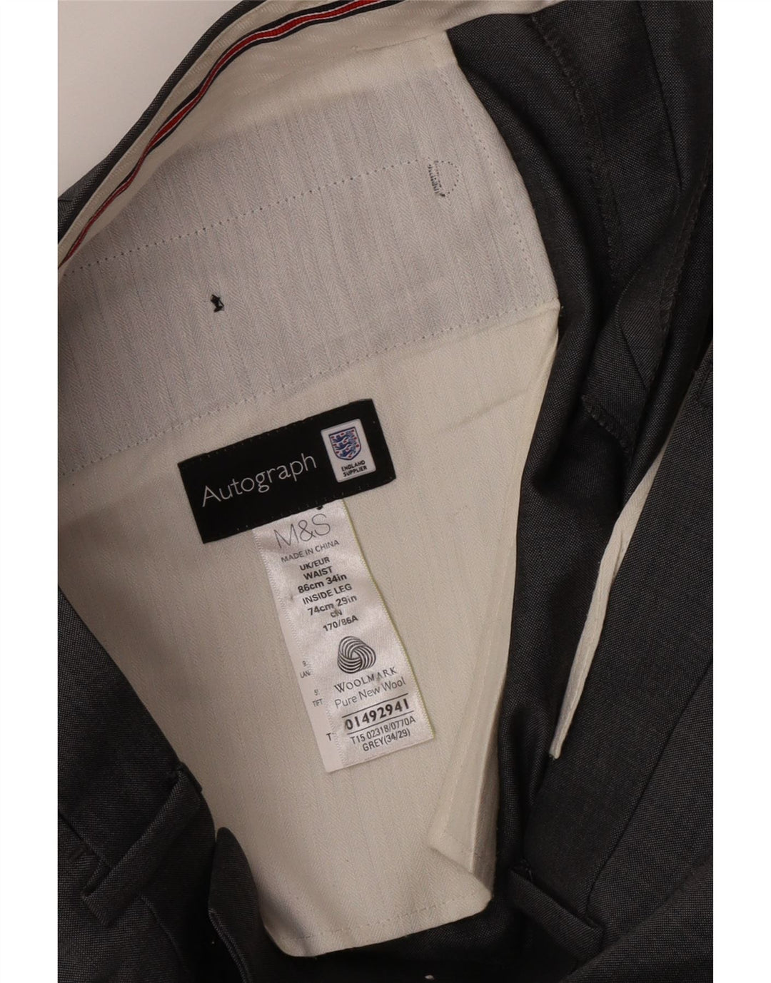 Мужские прямые костюмные брюки Marks & Spencer W34 L29 серые шерстяные
