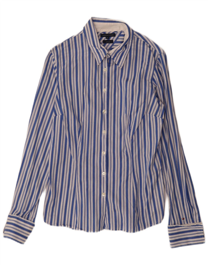 TOMMY HILFIGER Womens Shirt US 8 Medium Blue Striped Cotton