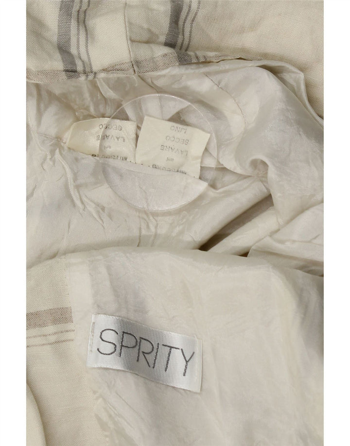 Винтажный женский пиджак на 1 пуговице, Великобритания, 14, средний льняной бежевый цвет в клетку