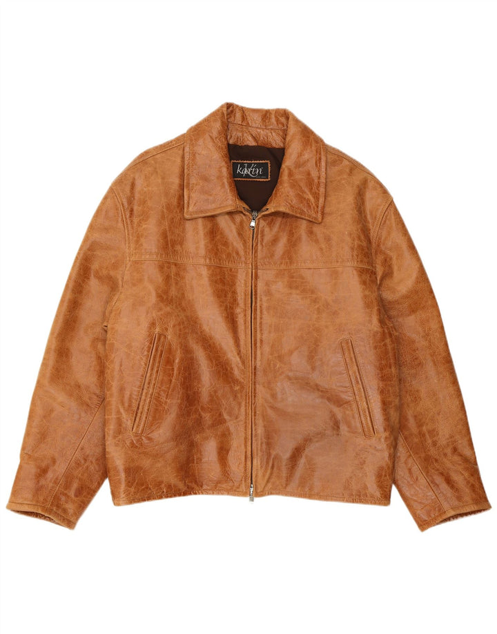 Мужская кожаная куртка свободного покроя VINTAGE UK 38, кожа среднего коричневого цвета