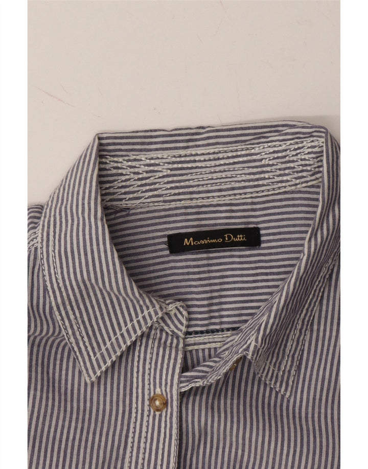 MASSIMO DUTTI Womens Shirt UK 12 Medium Blue Striped Cotton Vintage Massimo Dutti and Second-Hand Massimo Dutti from Messina Hembry 