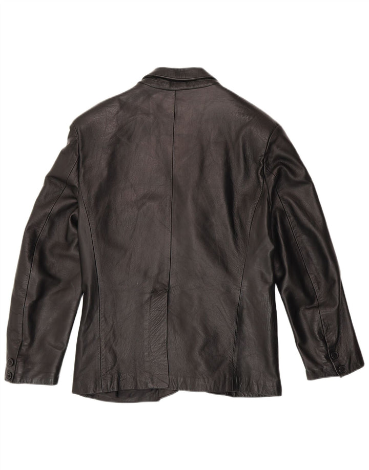 Мужской кожаный пиджак BARONE на 3 пуговицах IT 48 Средний черный кожаный