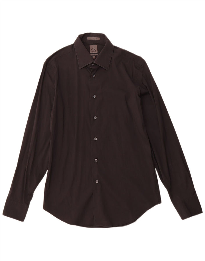 Мужская рубашка приталенного кроя CALVIN KLEIN, размер 39 15 1/2, средний черный хлопок